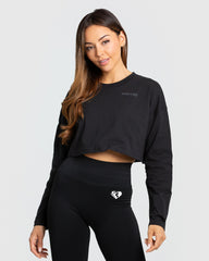 Comfort Oversized Cropped Long Sleeve T-Shirt | Black